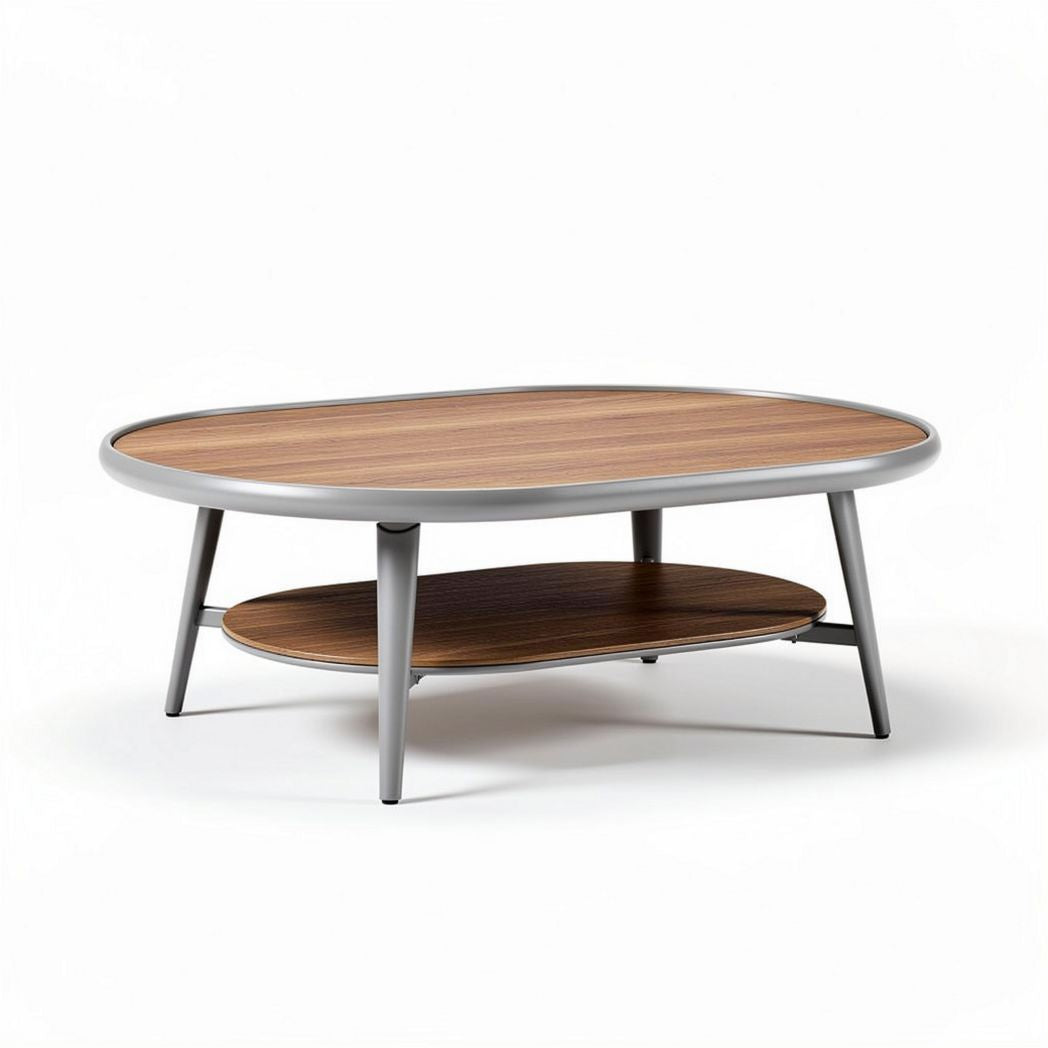 Wooden coffee table with metal legs and lower storage shelf 100 x 60 x 45cm