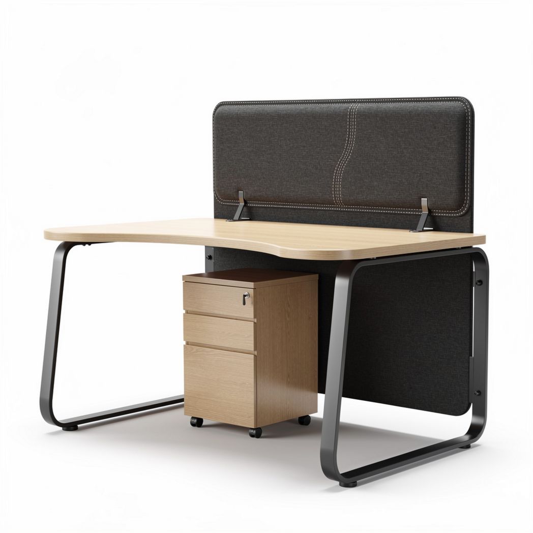 Office desk with wooden top and fabric-covered back panel 120 x 60 x 75cm