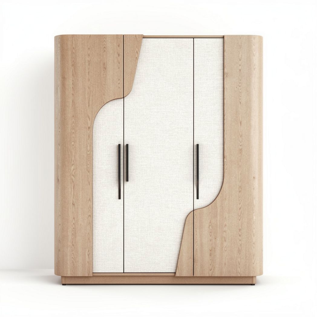 Modern wooden wardrobe with textured front doors and sleek handles 80 x 40 x 120cm