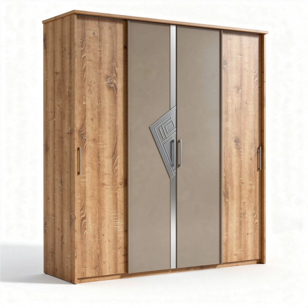 Wooden wardrobe with sliding doors and modern design 150 x 60 x 200cm