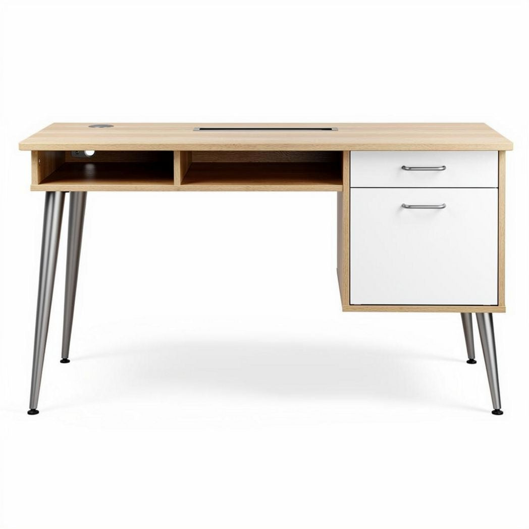 Modern wooden desk with metal legs and storage drawer 150 x 75 x 75cm