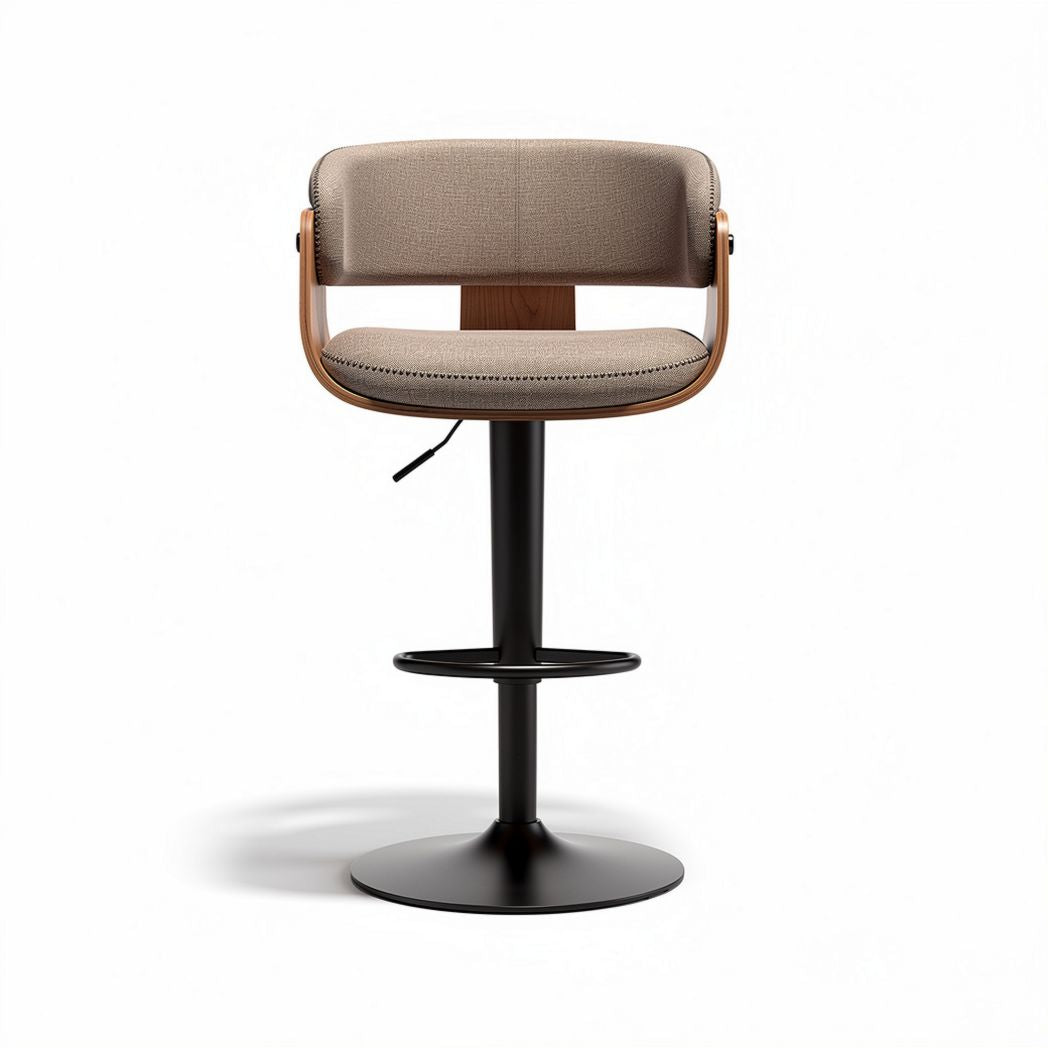 Adjustable bar height stool with fabric seat and wooden back 45 x 45 x 100cm