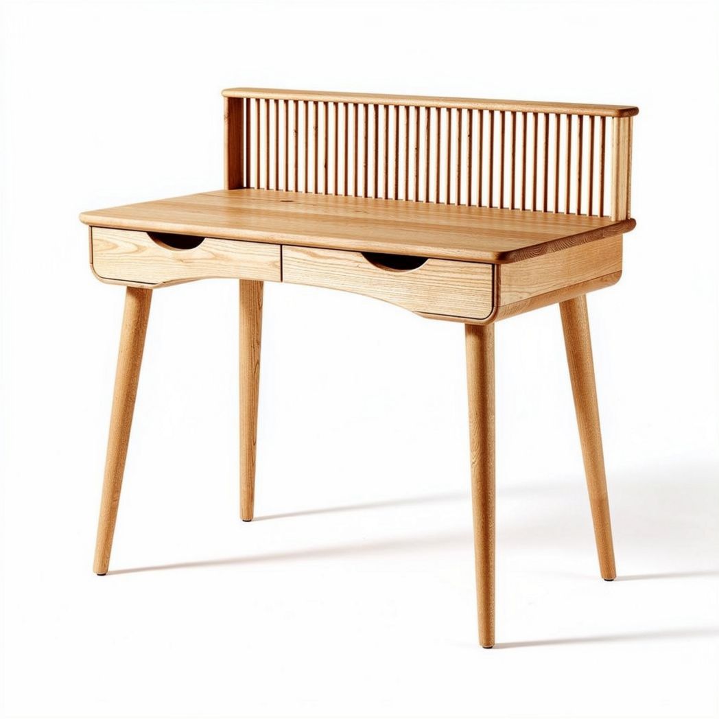 Wooden writing desk with two drawers and slatted backrest 80 x 40 x 75cm