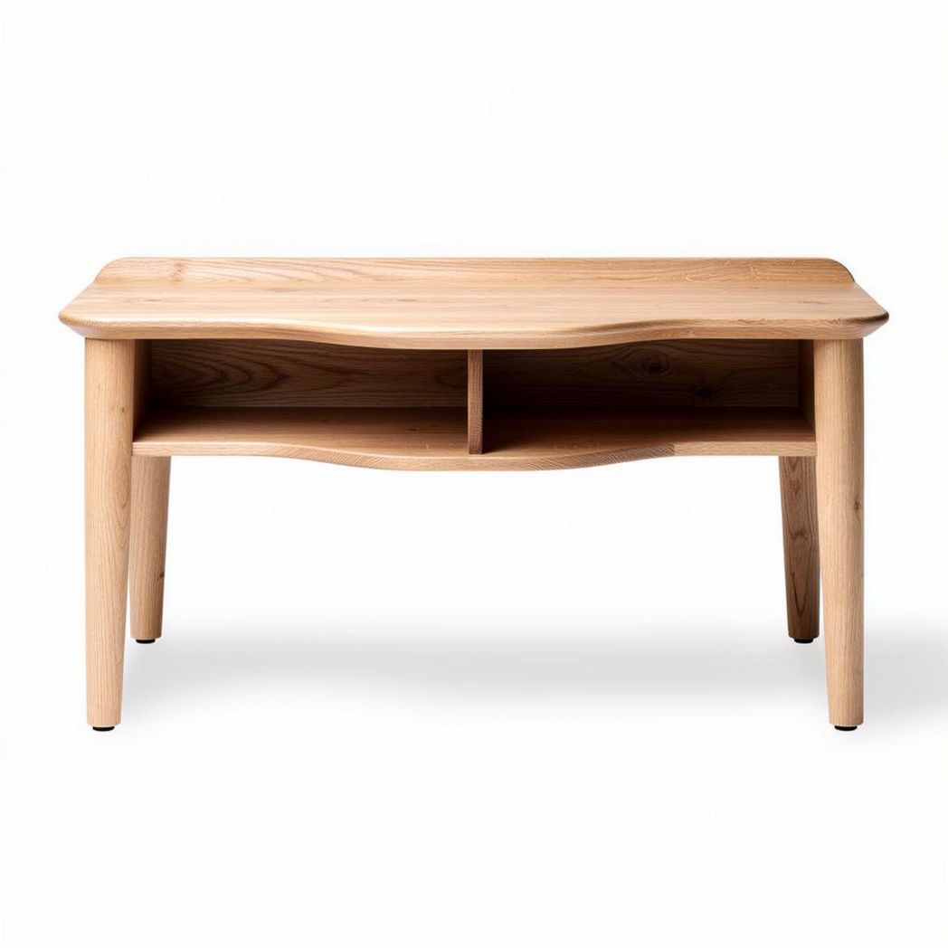 Natural wood coffee table with storage compartments 90 x 50 x 40cm