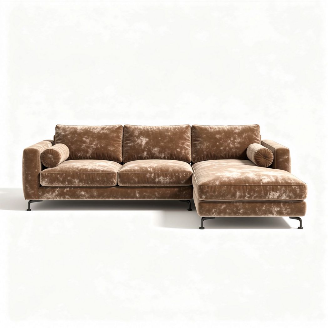 Modern sectional sofa in brown velvet with adjustable chaise lounge 250 x 100 x 85cm