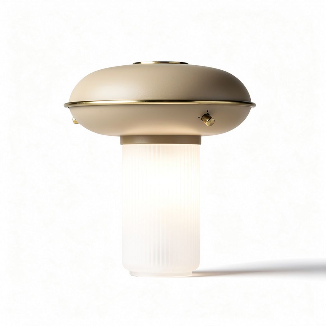 Table lamp with frosted glass shade and metal base in beige 25 x 25 x 35cm