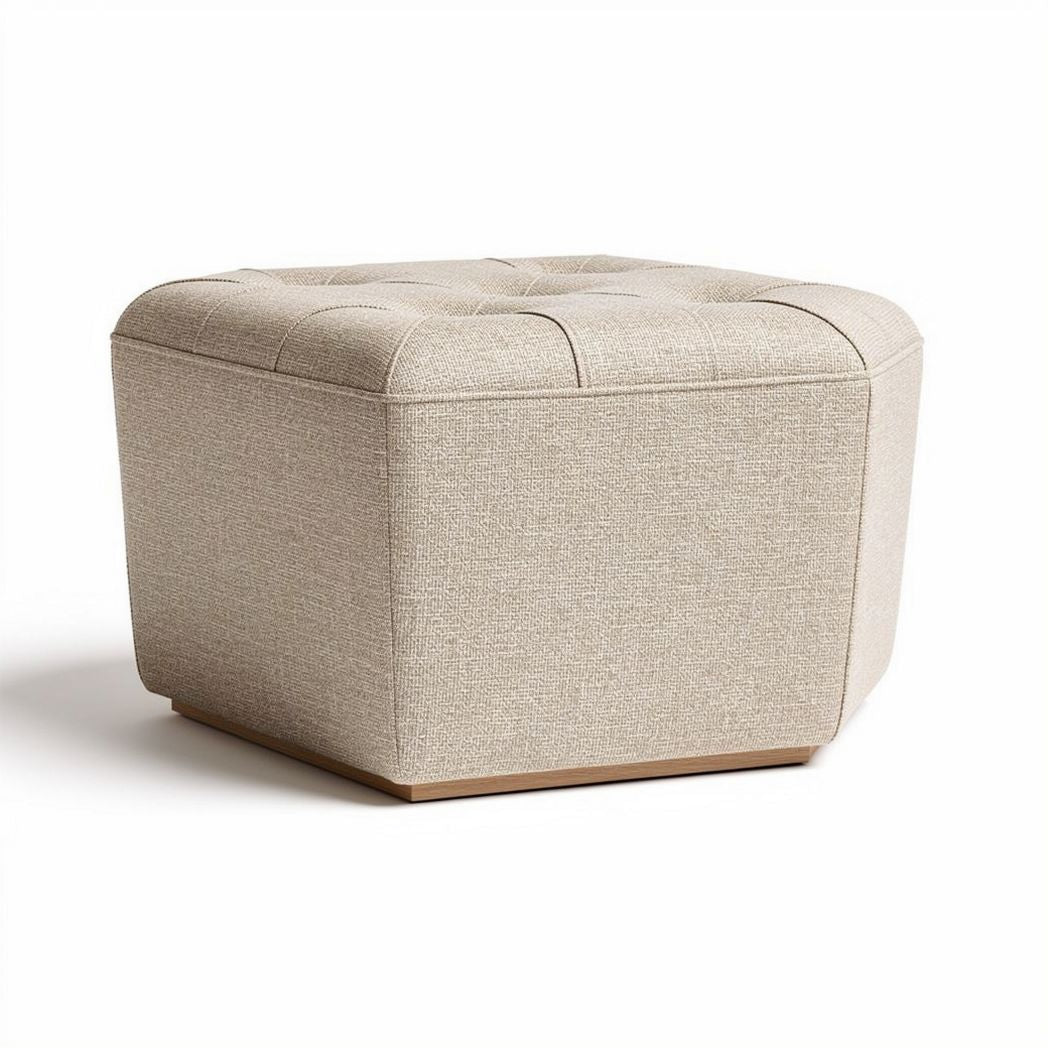 Fabric tufted storage ottoman in beige 50 x 50 x 45cm for living room use