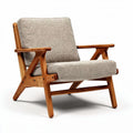 Wooden armchair with beige fabric cushion for living room 80 x 75 x 70cm