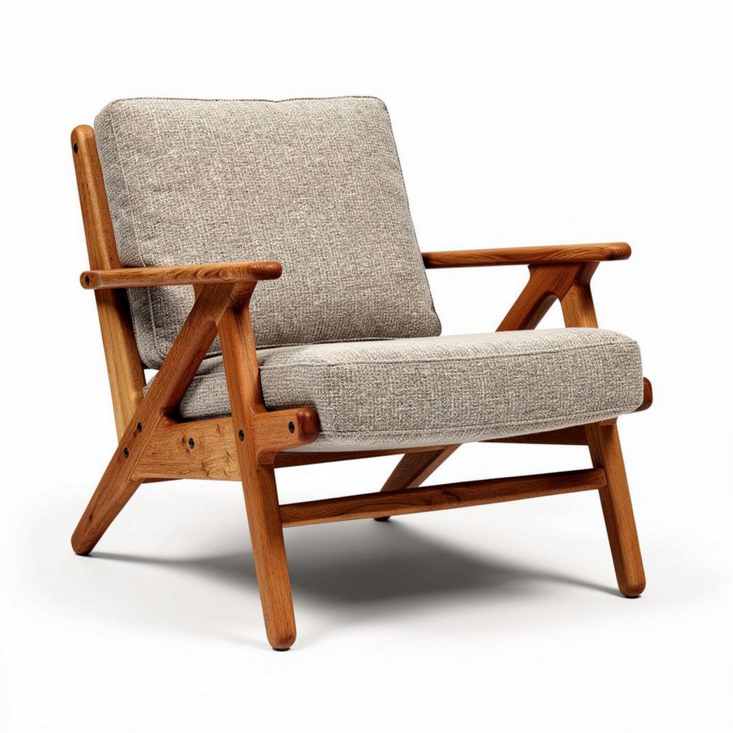 Wooden armchair with beige fabric cushion for living room 80 x 75 x 70cm