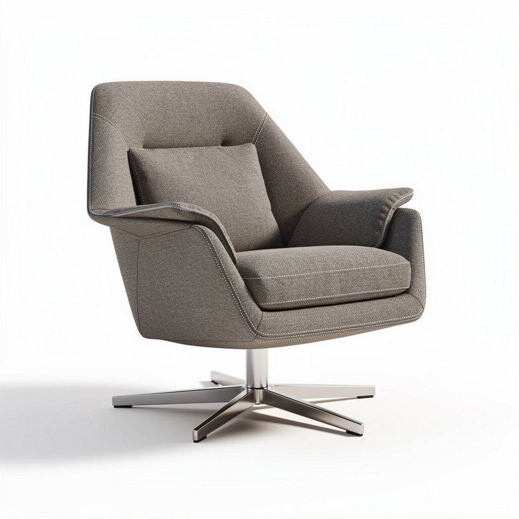 Swivel accent chair with gray upholstery and plush cushion 85 x 80 x 90cm