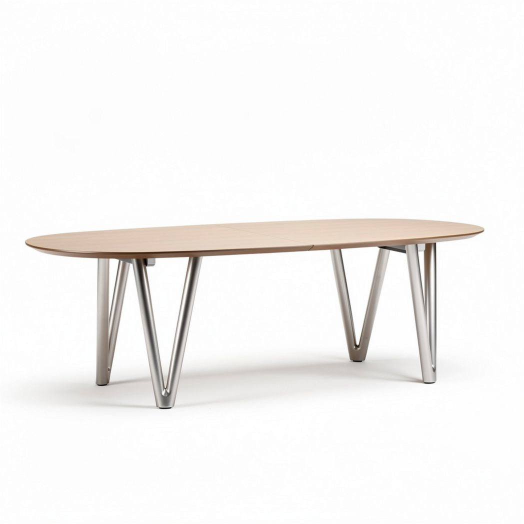 Oval wooden coffee table with metal legs 150 x 70 x 75cm for living room